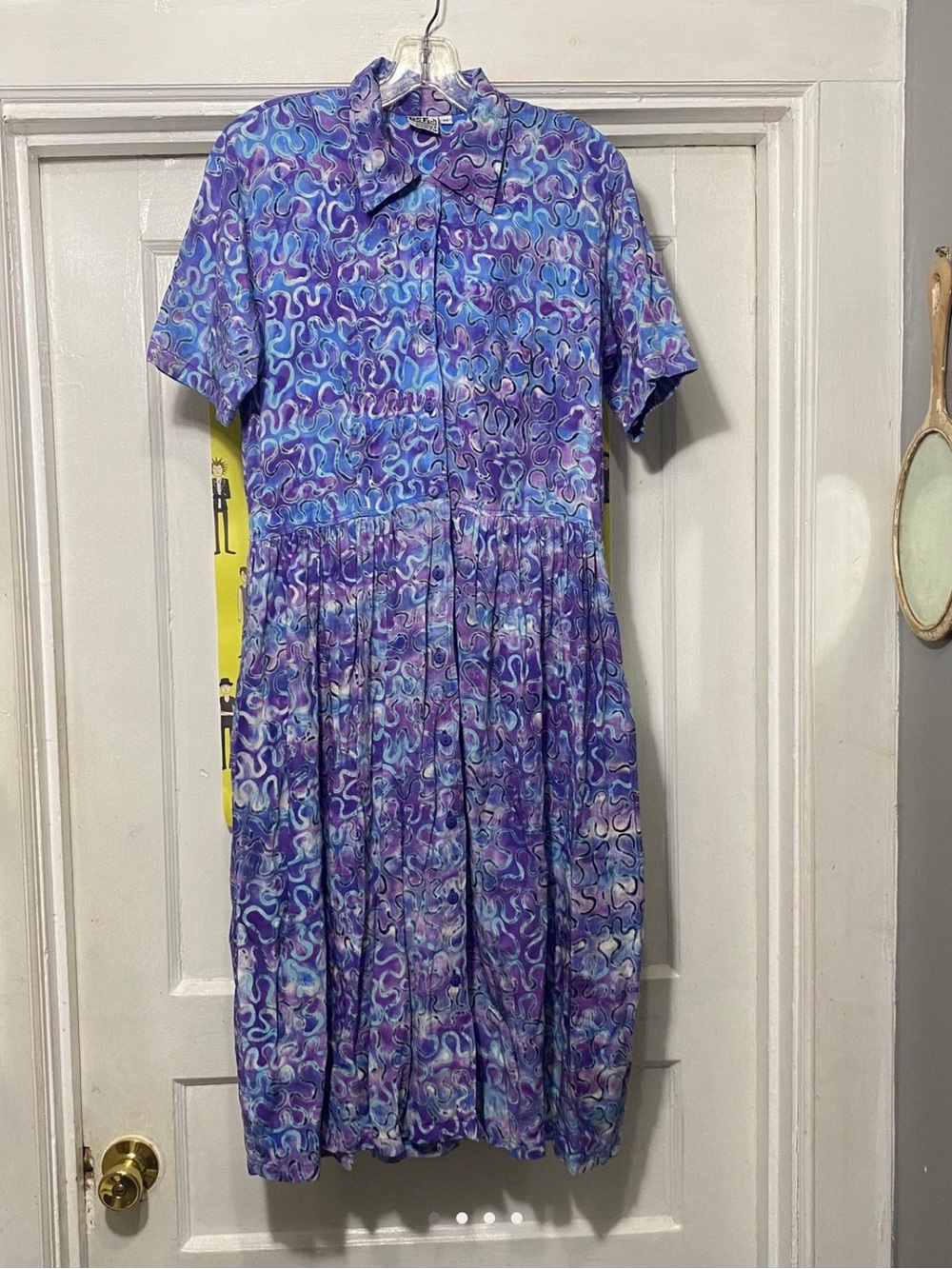 Button-Front Purple Swirl Midi Dress